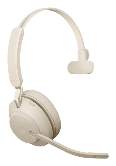 Безжични слушалки Jabra Evolve2 65 UC Mono, Bluetooth, со база за полнење, беж