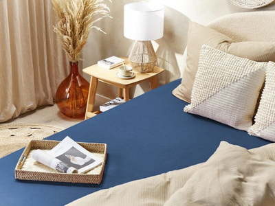 Çarçaf fitted Beliani JANBU, pambuk, 180 x 200 cm, blu navy
