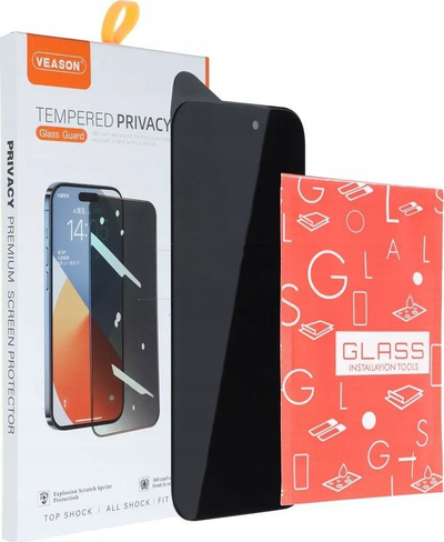 Mbrojtëse ekrani Veason 6D Pro Privacy për iPhone 14 Pro, xham i temperum, e zezë