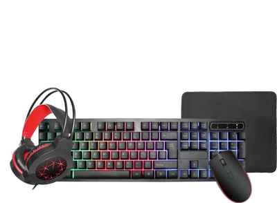 Set gaming Varr Squad 4 në 1, tastierë me LED, kufje me mikrofon, i zi