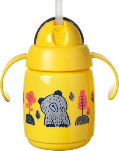 Gotë trajnimi Tommee Tippee Superstar, 300ml, me pipëz të rënduar, e verdhë