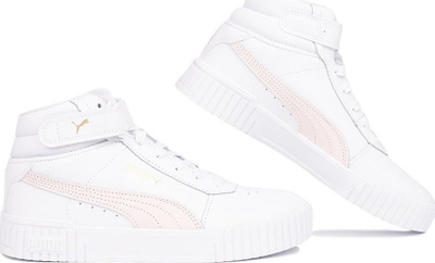 Atlete për femra Puma Carina 2.0 Mid W 385851 07, lëkurë, SoftFoam+, të bardha me rozë