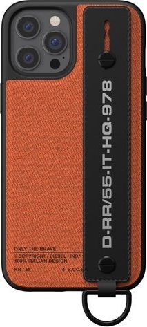 Mbulesë telefoni Diesel Handstrap Utility Twill, për iPhone 12 Pro Max, e zezë me portokalli