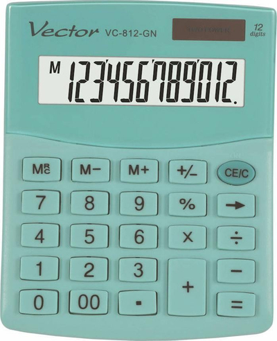 Kalkulator tavoline Vector Smart 3724 KAV VC-812 GN, ekran me 12 shifra, me diell dhe bateri, gri