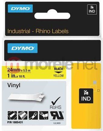 Shirit etiketues Dymo Rhino 1805431, vinyl, 19mm, i verdhë me shkrim të zi