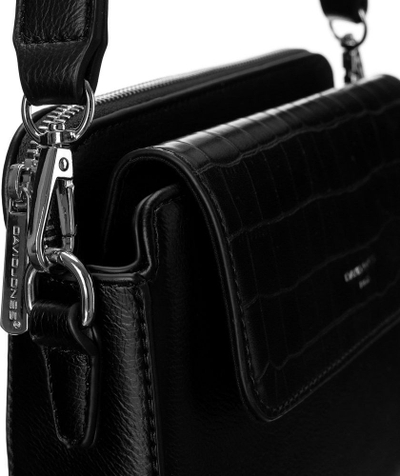 Çantë crossbody David Jones, lëkurë ekologjike, kapak krokodil, e zezë