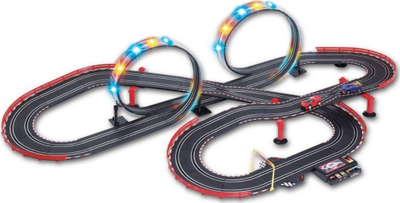Lojë pistë garash JJ Slot Racing, shkalla 1:43, me drita LED, shumëngjyrëshe