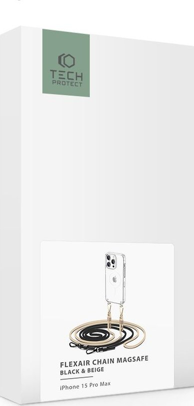 Kapak telefoni Tech-Protect Flexair Chain MagSafe për iPhone 15 Pro, me rrip, transparent