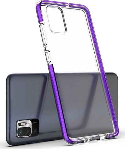 Mbrojtëse telefoni Spring Case për Xiaomi Poco M3 Pro / Redmi Note 10 5G, xhel TPU, e tejdukshme, me kornizë vjollcë