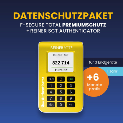 Pajisje sigurie REINER SCT Authenticator, 2FA TOTP, paketë F‑Secure Total 1 vit 3 pajisje, e verdhë