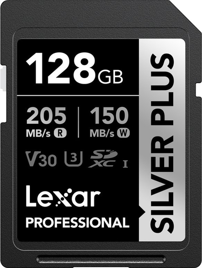 Kartë memorie Lexar Professional Silver Plus, 128GB SDXC UHS I, e zezë me argjend