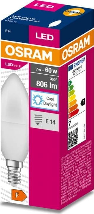 Llampë LED Ledvance E14 VALUE CL B FR 60, 7W, 6500K, e bardhë e ftohtë