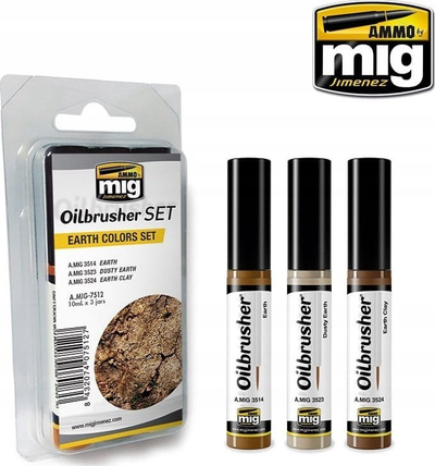 Set bojërash vaji Ammo by Mig Oilbrushers Earth Colors, me furçë aplikimi, shumëngjyrësh