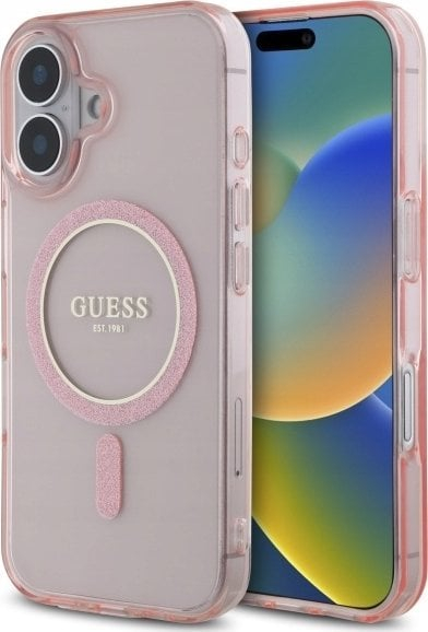 Mbajtëse telefoni Guess për iPhone 16 MagSafe, Glitter Circle, rozë
