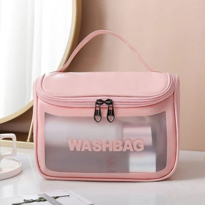 Çantë kozmetike organizuese Vanity Case për udhëtim, me grep, rozë