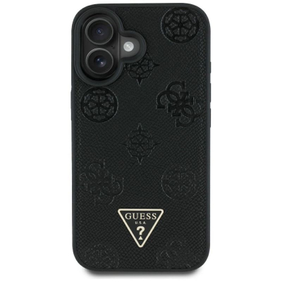 Футрола Guess Grained Hot Stamp Peony, MagSafe, за iPhone 16 6.1", црна