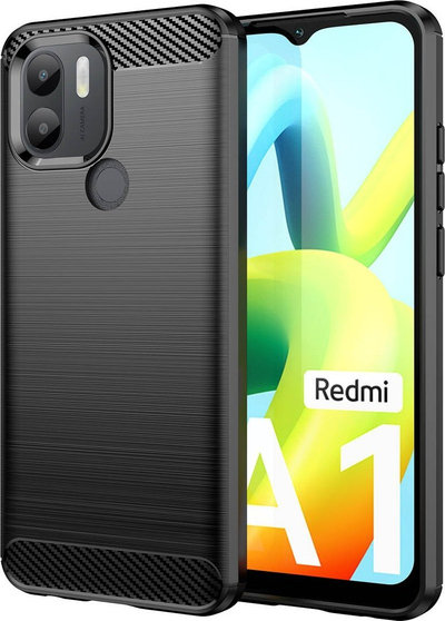 Mbrojtëse telefoni Hurtel Carbon Case për Xiaomi Redmi A1 Plus, silikon i butë, imitim fibrë karboni, e zezë