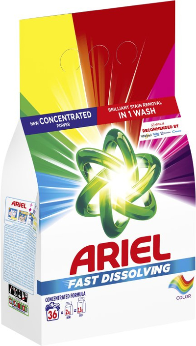 Detergjent pluhur për rroba me ngjyra Ariel Color, 36 larje, 1.98 kg