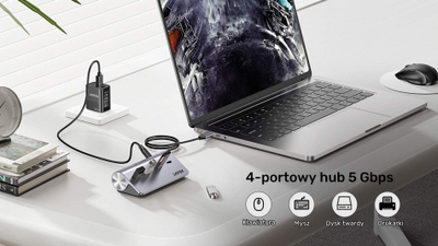 USB hub Unitek alumini, 4 porta, 2x USB A 2x USB C, 5 Gbps, argjendtë gri