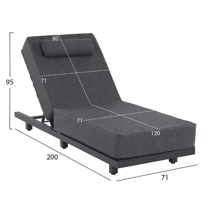 Shezllon profesional Jessie 200x71x35,5-95Hcm (HM10714.03), gri
