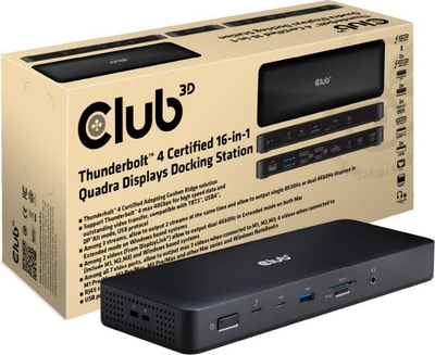 Dok Thunderbolt 4 Club3D 16 në 1, për deri 4 ekrana, 40Gb/s, i zi