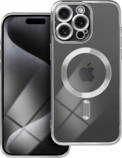 Këse mbrojtëse Electro Mag për iPhone 15 Pro, MagSafe, transparente, argjend