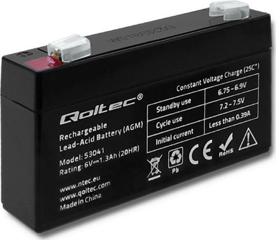 Bateri AGM Qoltec 6V, 1.3Ah, 0.39A