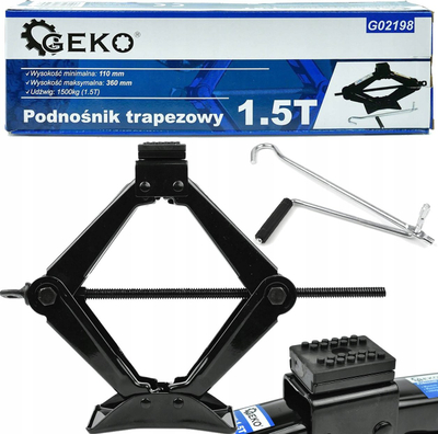 Kriko trapez për makinë GEKO G02198, 1.5T, me kapak gome, e zezë