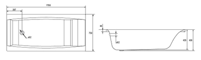 Vaskë banjo Virgo Bathtub 170x75 cm, akrilik, e bardhë