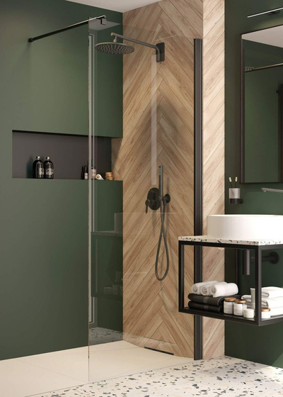 Mur dushi walk in Deante Kerria, 100 cm, xham 6 mm, i zi mat