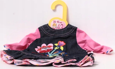 Fustan kukulle Dolly Moda Jeans, për kukulla 43 cm, me lule, rozë