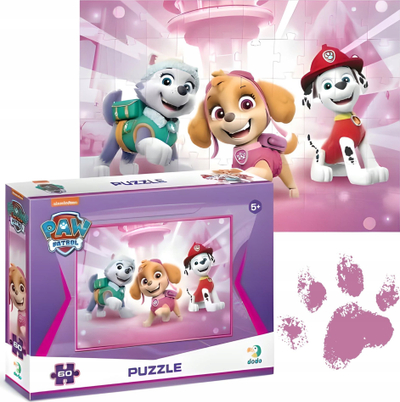 Puzzle Dodo Paw Patrol me Everest, Skye edhe Marshall, 60 copa, rozë