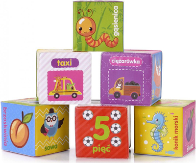 Blloqe edukative E Edu, material i butë, me figura, shumëngjyrëshe