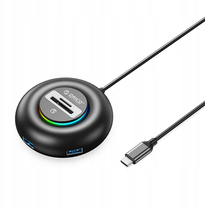 Hub USB Orico YXR5-C3, 4-portësh USB-A 3.0, lexues SD dhe microSD, RGB, 1.8 m, i zi