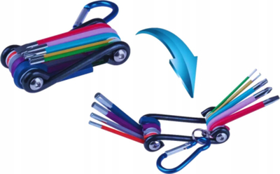 Set mjetesh biçiklete Dedra 9PCS, multitool portativ, me karabinë