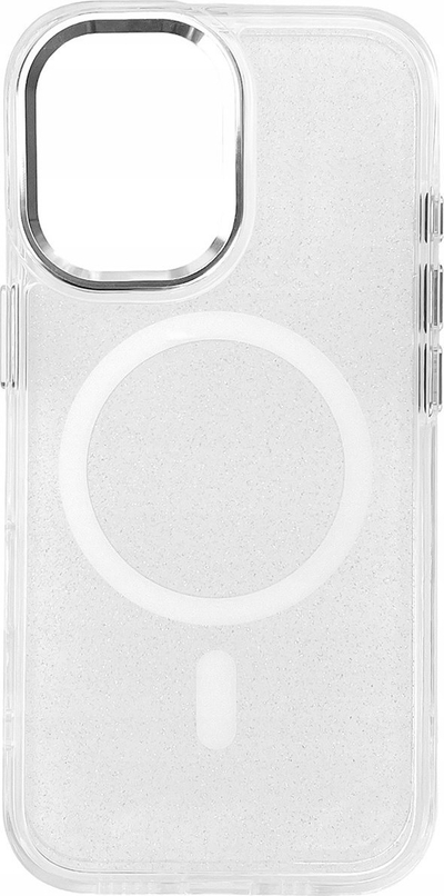 Kapotë telefoni MagSafe për iPhone 16, transparente me glitter, e bardhë