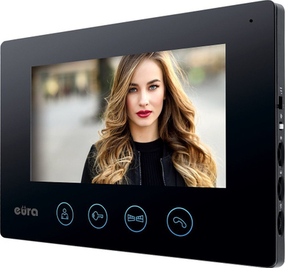Video interkom Eura VDP-42A3 Gamma Plus, ekran 7", WiFi Tuya, 2 hyrje, lexues afërsie, i zi
