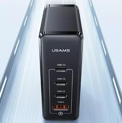 Karikues muri USAMS T50, GaN 100W, 3x USB‑C 1x USB, i zi