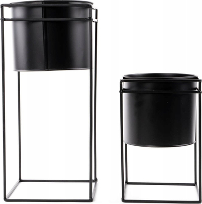 Set vazo dekorative Atmosphera Flower Pots On Stand, metal, set 2 copë, të zeza