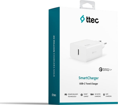 Karikues USB‑C Ttec SmartCharger, 20W, karikim i shpejtë, i bardhë