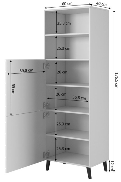 Kabinet ABETO, 60x40x176.5 cm, me shkëlqim, grafit