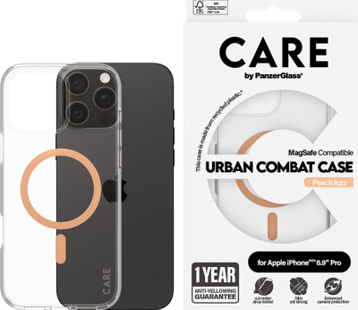 Mbulesë 0 CARE by PanzerGlass Flagship Case për iPhone 16 Pro Max, MagSafe, transparente peach