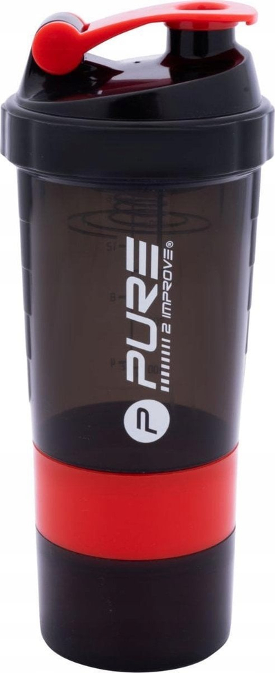 Shaker Pure2Improve, 500ml, me 2 ndarje, i zi