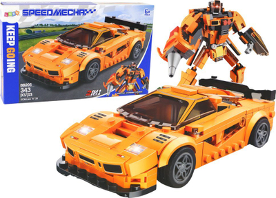 Lodra konstruktore Mcrelan Speed Mecha BB205, 343 pjesë, 2 në 1 makinë dhe robot, portokalli