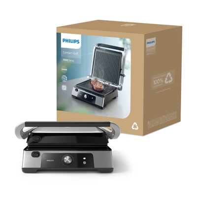 Grill elektrik Philips Series 5000 HD6301/90, 2200W, pllaka jo-ngjitëse, argjend