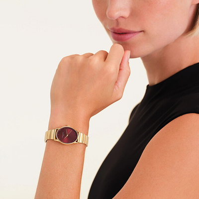 Orë dore për femra Rosefield Oval Burgundy Half-moon Steel Gold OVGSG-OV15