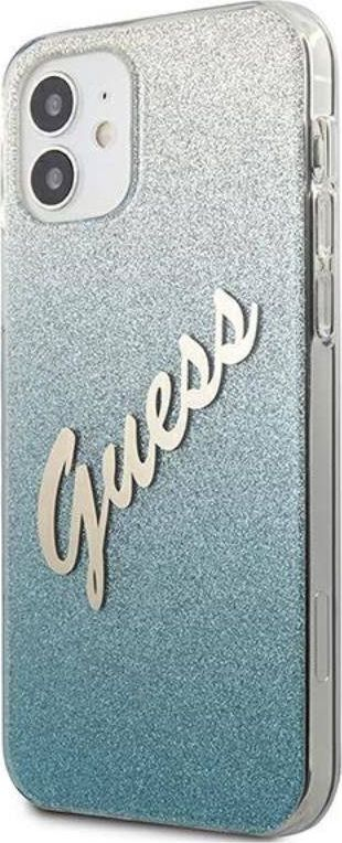 Futrollë për telefon Guess Glitter Gradient Script GUHCP12SPCUGLSBL, për iPhone 12 mini, e fortë, blu