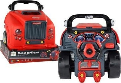 Играчка камион Leantoys Truck Engine for Disassembly, сет со мотор за расклопување, црвен