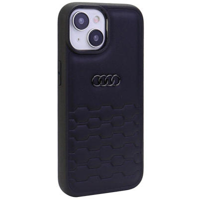 Kapak telefoni Audi GT për iPhone 15 Plus 6.7", lëkurë sintetike, i zi