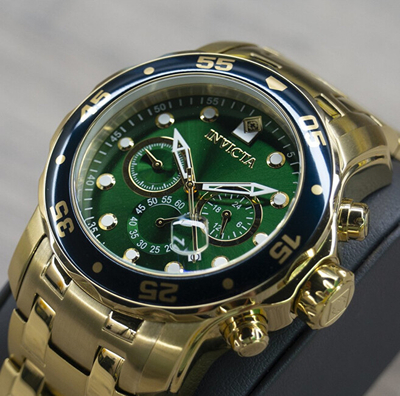 Orë burrash Invicta Pro Diver 0075 Chronograph, quartz, e veshur me ar 18k, e artë
